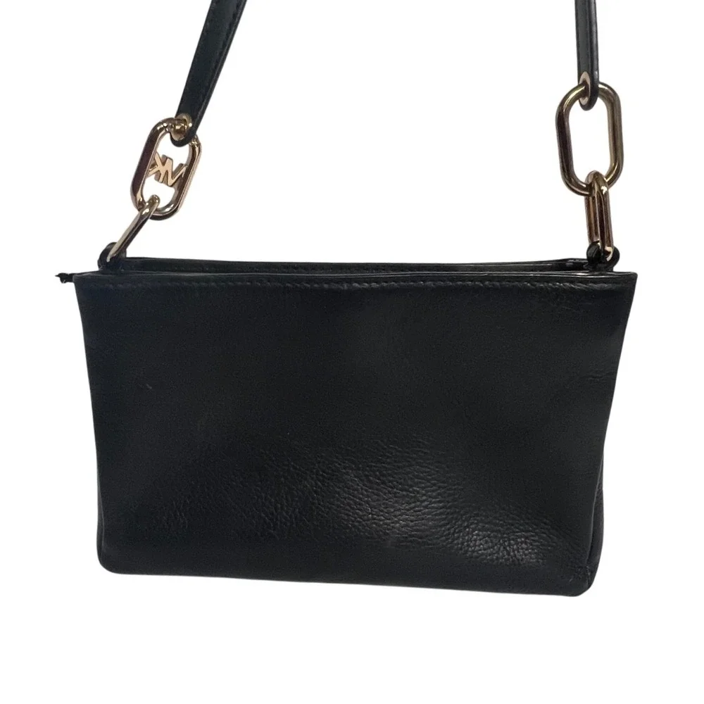 Michael Kors Trisha Crossbody Women Medium Black Pebbled Leather Gold Hardware
